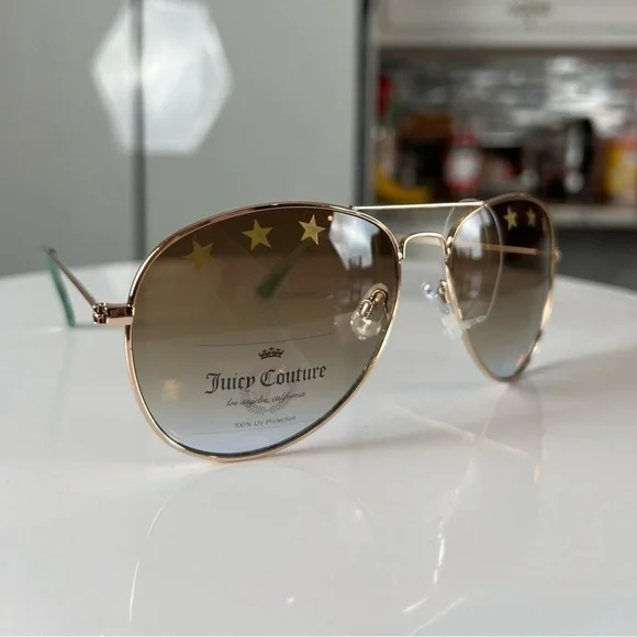 Juicy Couture Star Aviator Gold & Teal Sunglasses NWOT - Picture 9 of 12